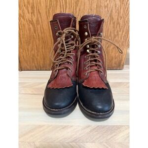 Adtec Women's Leather Work Boots Red Black Lace Up Oil Resistant Western